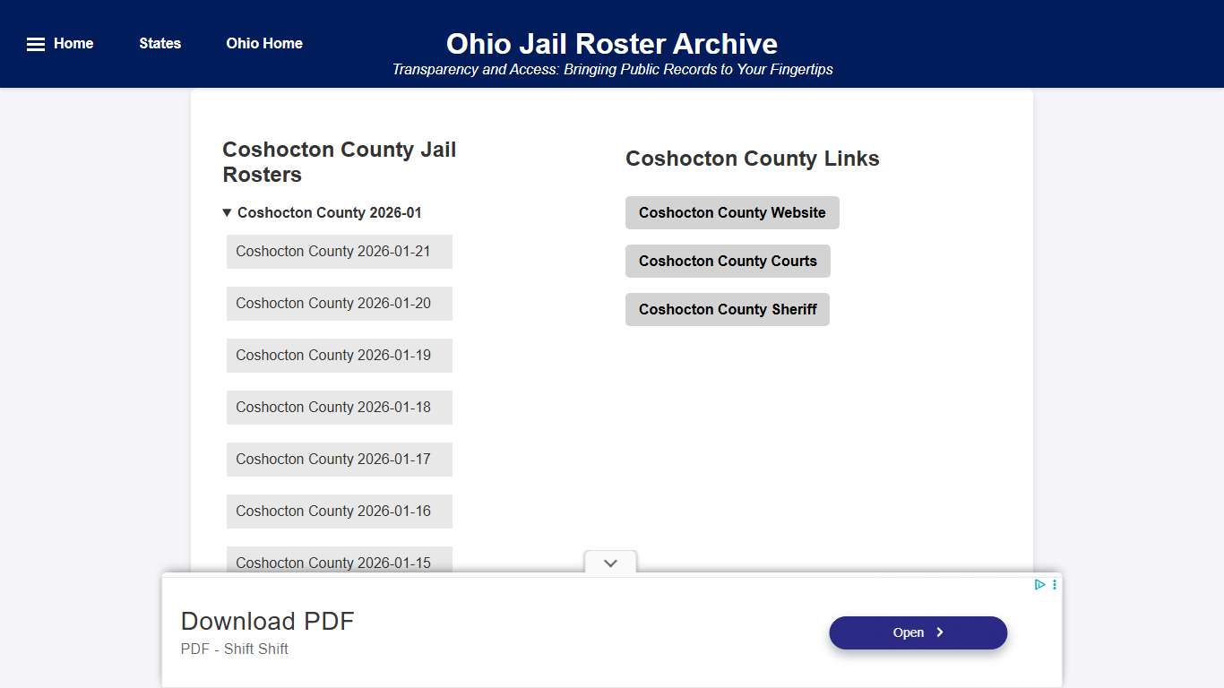 Coshocton County - Ohio Jail Rosters